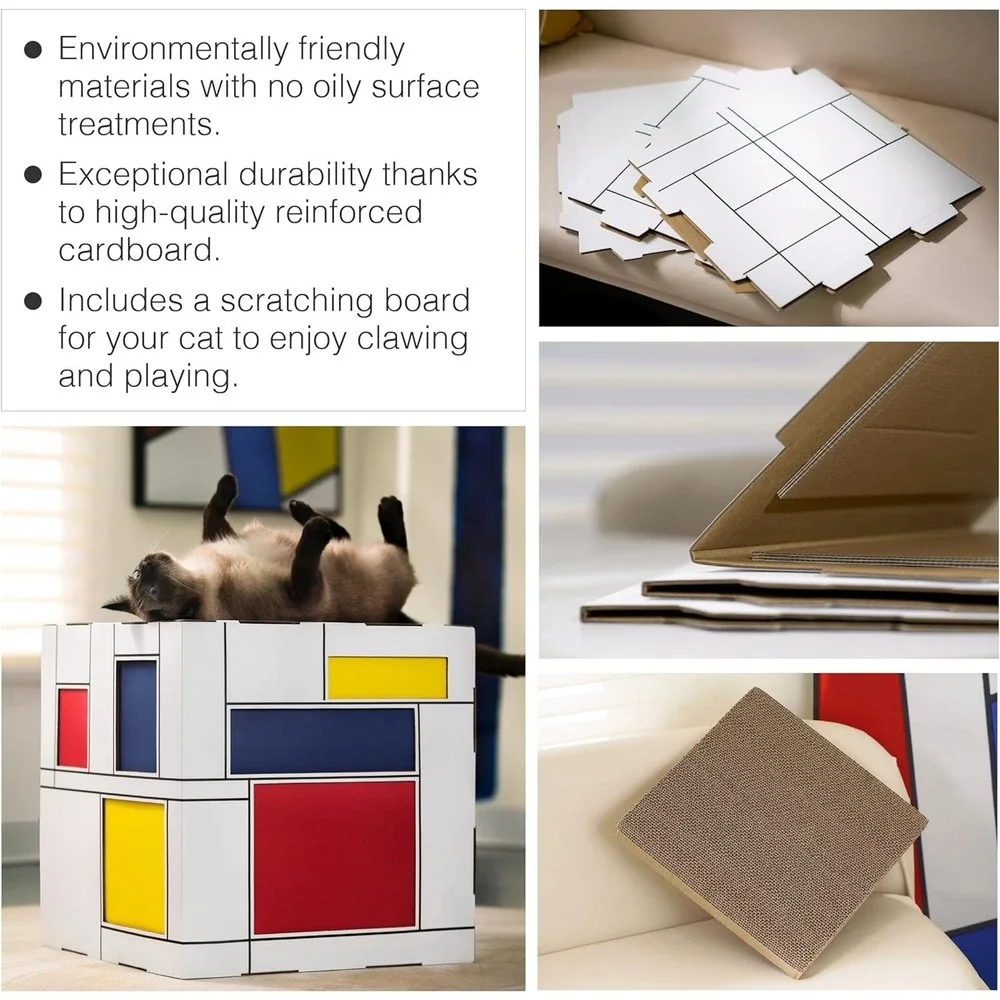Cat Cardboard Scratcher House Artistic w/Pad Brown One Size Gift